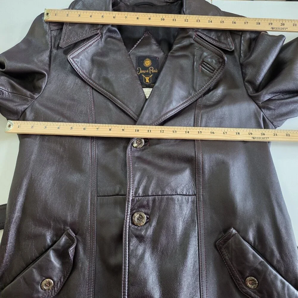 VTG Jeno De Paris Leather Coat Mens 40 Brown Mid Length LS Lined  Buttons FLAW